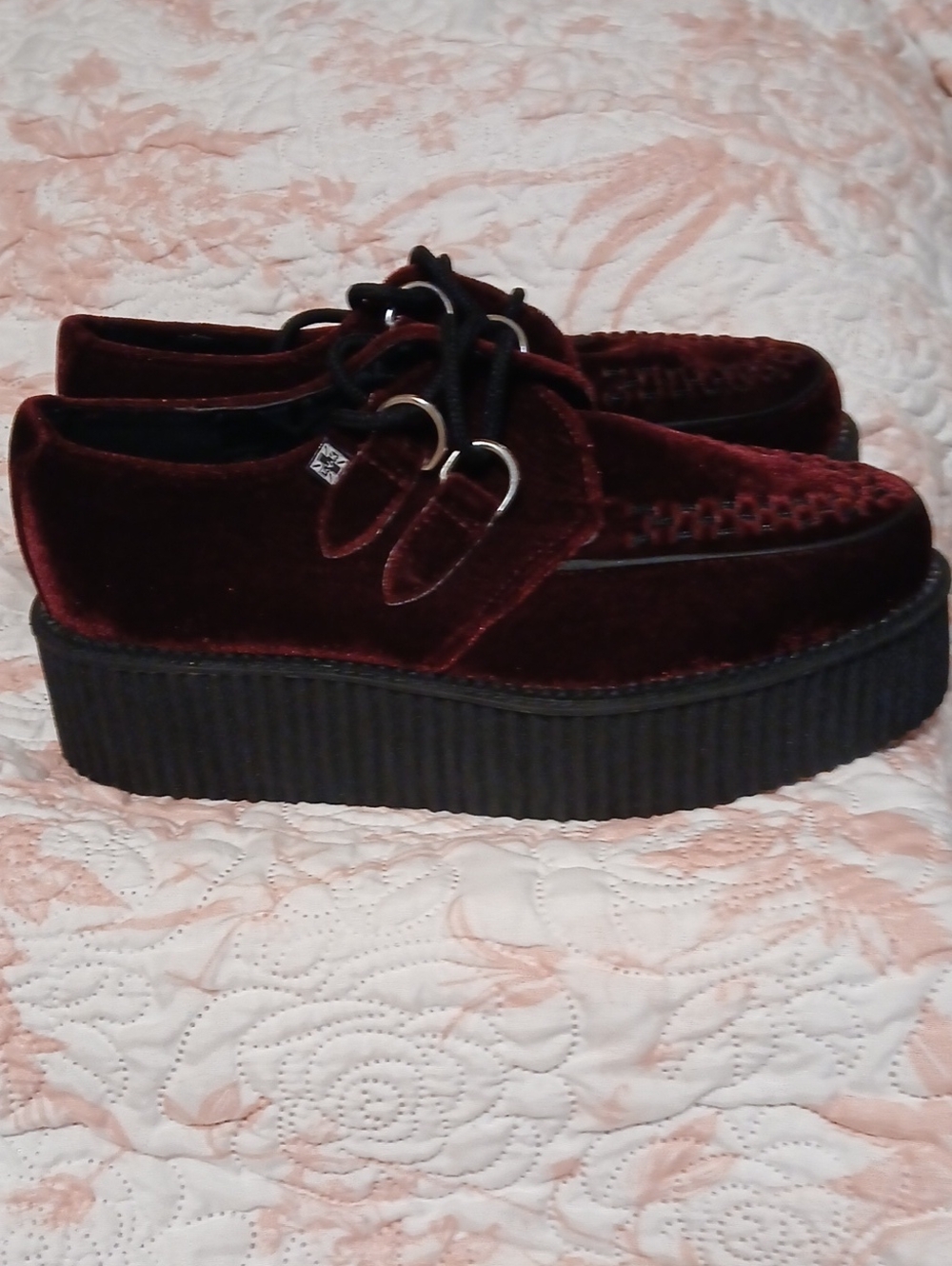 tuk Burgundy Velvet Platform Creeper Shoes
